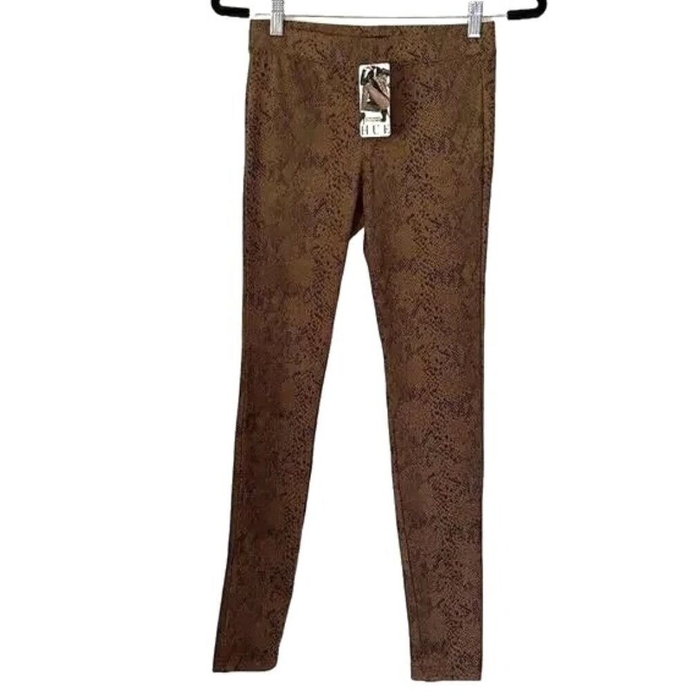 HUE Faux Suede Python Print Leggings Camel Snake Print NWT Size S